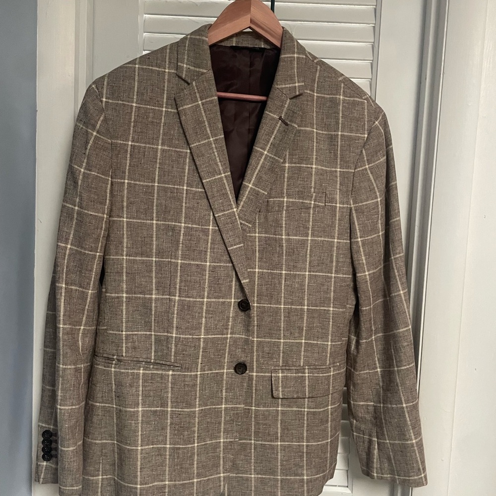 Cotton/Linen Blend Windowpane Blazer - Banana Republic